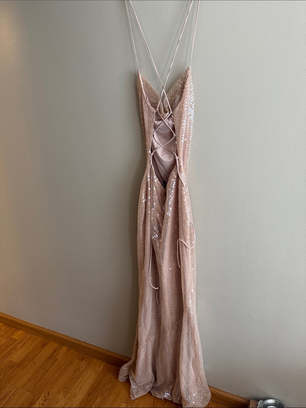 Windsor Blush Sequin Lace-Up Backless Evening Gown